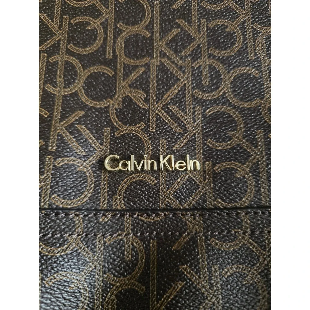 Calvin Klein Brown Monogram Logo Hobo Shoulder Bag Gold Hardware Large